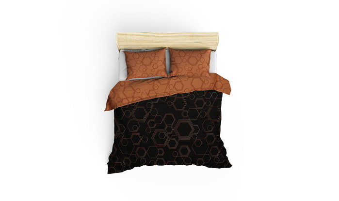 L'essentiel linge de maison Dawn - Copper Juego de Funda de Edredón Doble Ranforce Cobre y Negro